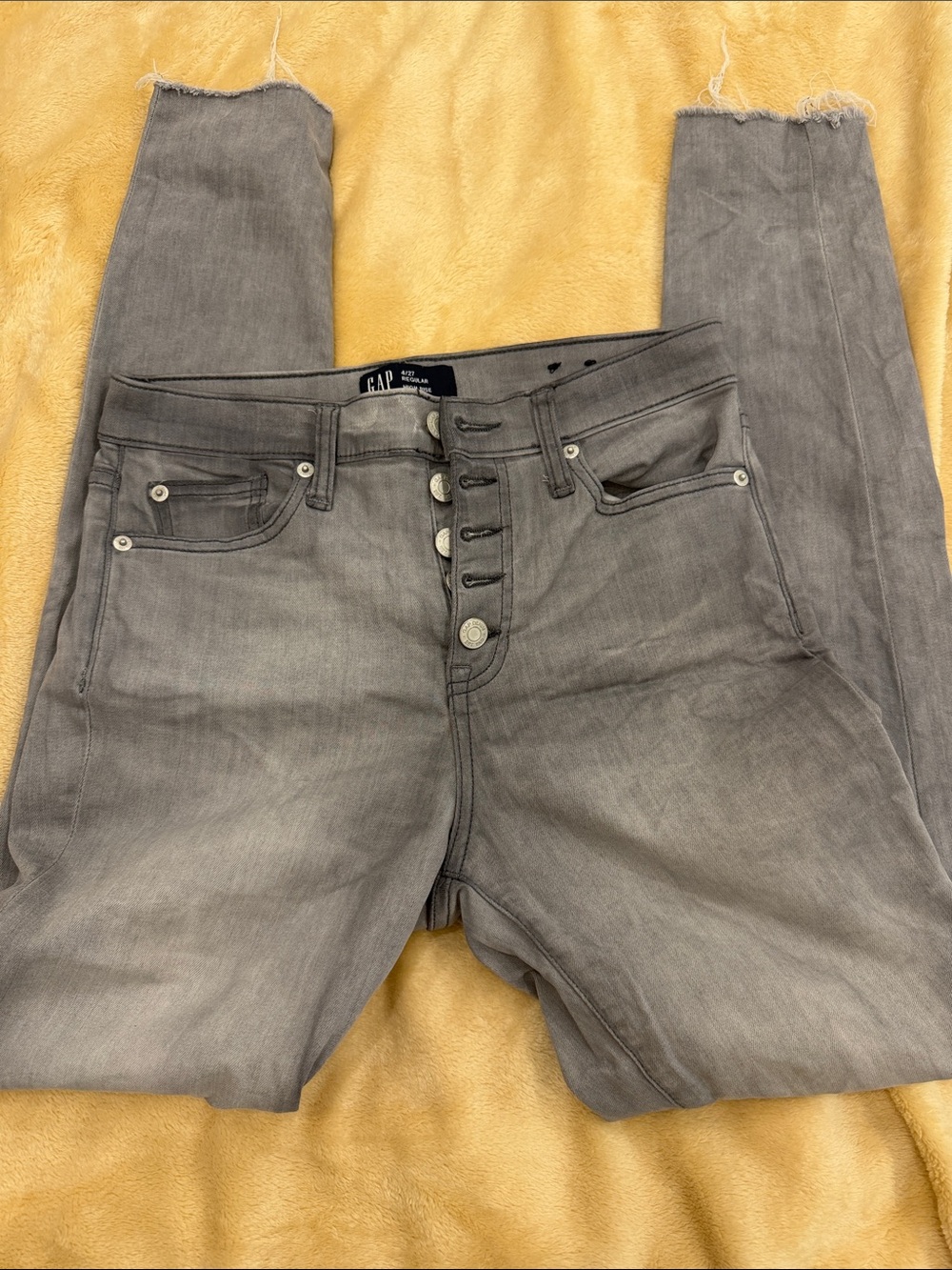 GAP Gray High-Rise Button-Fly Jeans with Raw Hem